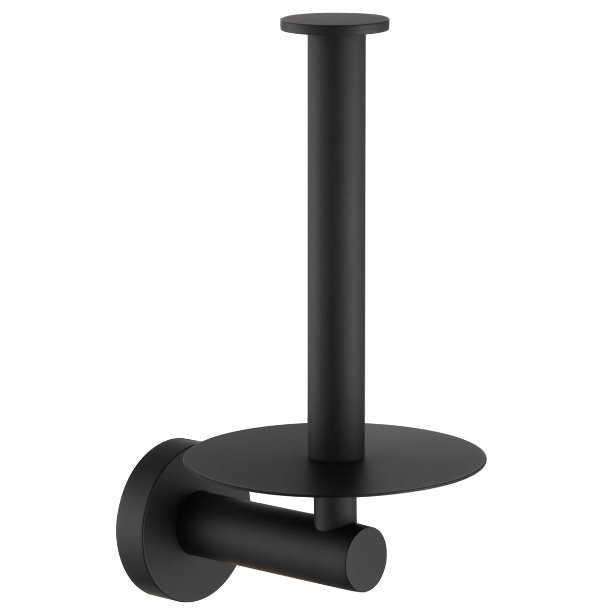 Vertical Tray Toilet Paper Holder, Aomasi 304 Stainless Steel Tissue Roll Hanger with Round Plate, Matte Black Bathroom Kitchen 