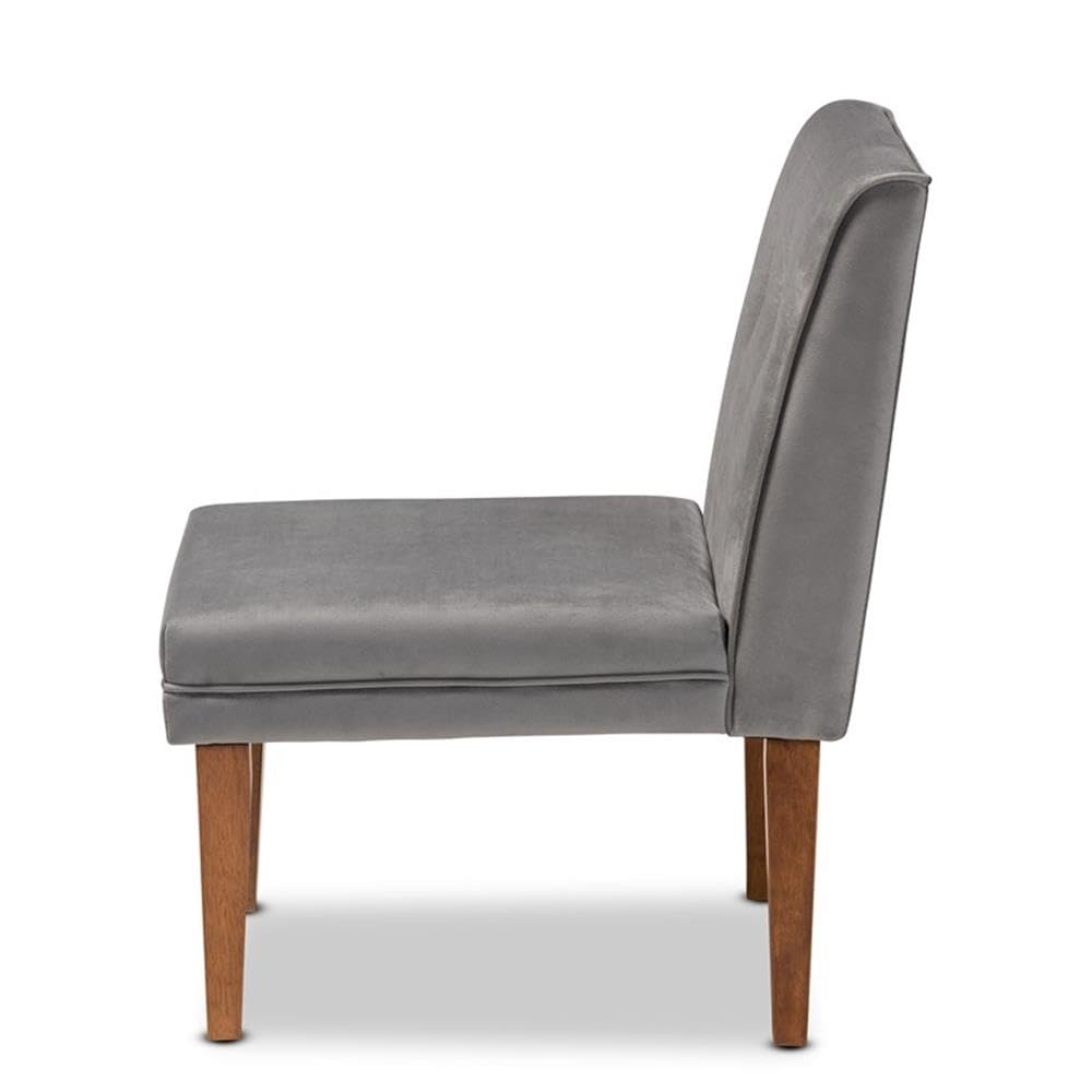 Baxton Studio Stewart Mid-Century Modern Grey Velvet Upholstered and Walnut Brown Finished Wood Dining Chair