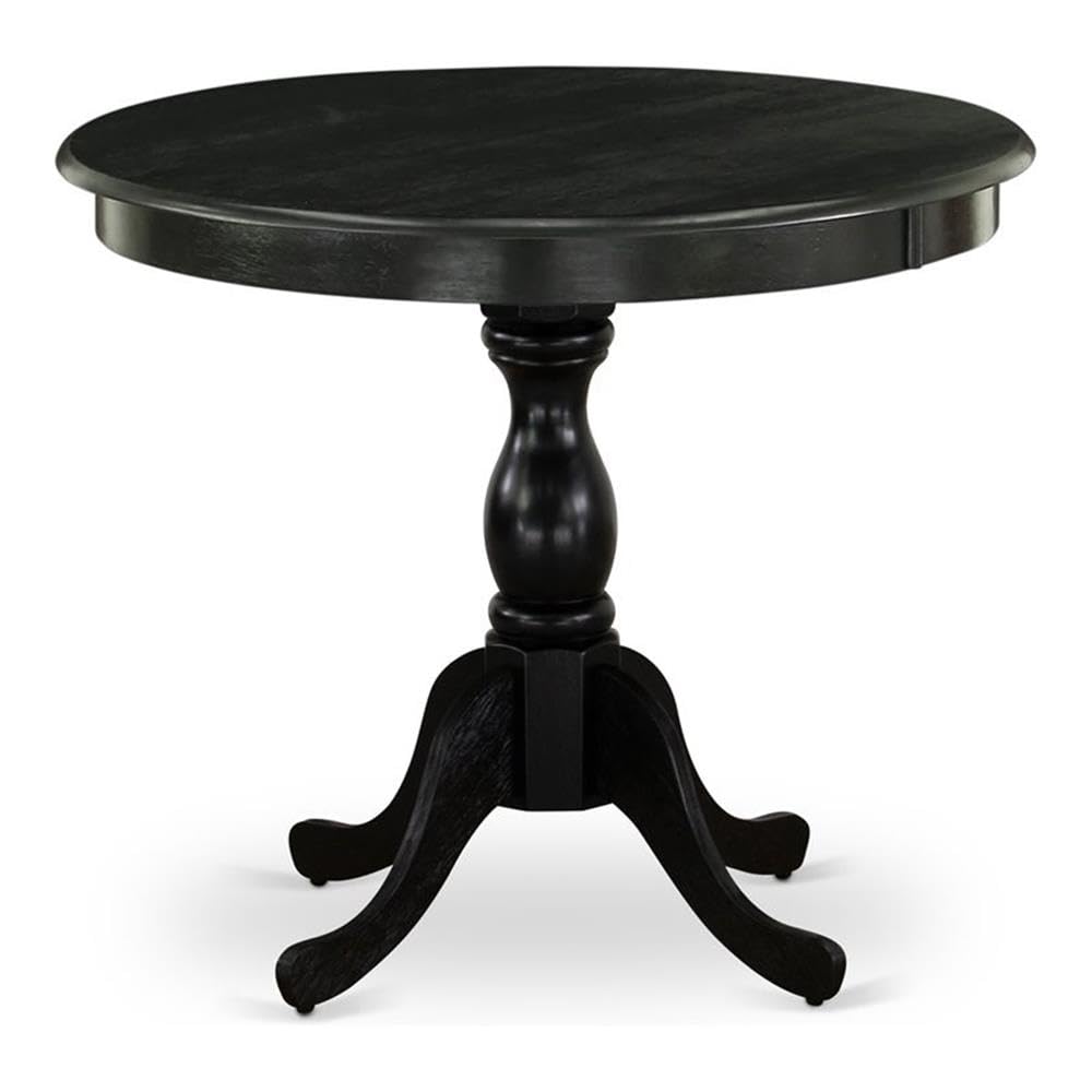 East West Furniture Amt-Abk-Tp Antique Dining Table - A Round Wooden Table Top With Pedestal Base, 36X36 Inch, Wirebrushed Black