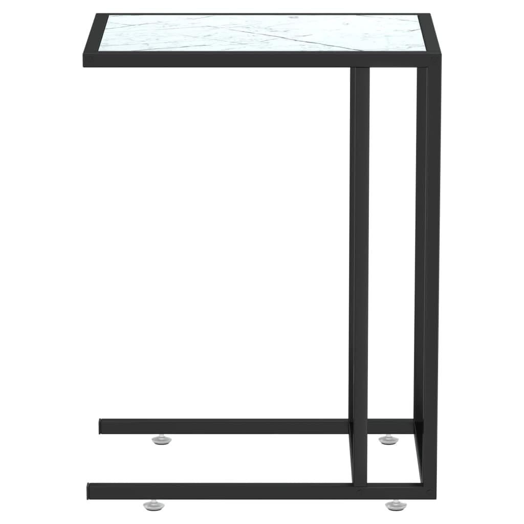 Vidaxl Computer Side Table C Shaped End Table White Marble Tempered Glass