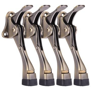 Gotega Door Stopper, 4 Pack Kickdown Door Stop With One Touch Adjustable Height And Rubber Tip Door Stops 4 Inches, Antique Bron