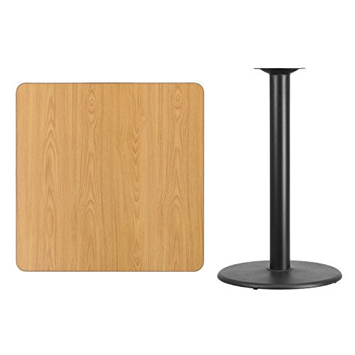 Flash Furniture Stiles 36'' Square Natural Laminate Table Top with 24'' Round Bar Height Table Base