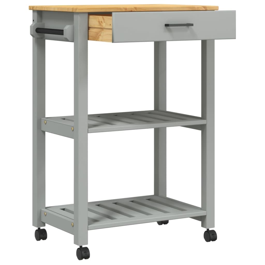 vidaXL Pine Wood Kitchen Trolley - Rolling Storage Cart with Drawer, Shelves, Locking Wheels - Gray/Honey Wax, 23.6&quot;x15.7&quot;x35.4&quot;