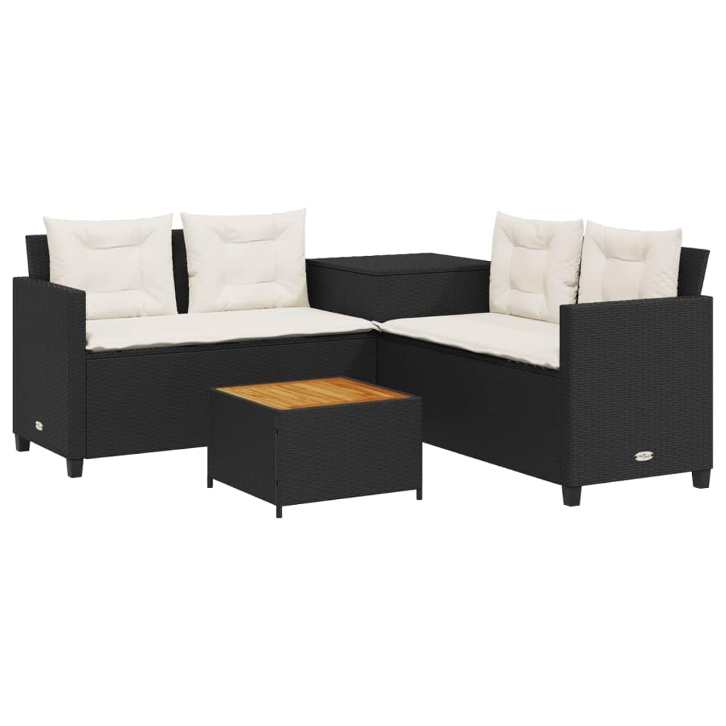 vidaXL Patio Sofa Set with Cushions and Table - L-Shaped Black PE Rattan, Storage Function, Removable Covers - 67.3&quot;x67.3&quot;x29.1&quot; for Garden, Terrace, Patio