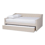 Baxton Studio Haylie Modern and Contemporary Beige Fabric Upholstered Queen Size Daybed with Roll-Out Trundle Bed