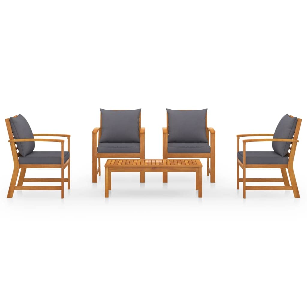 vidaXL Solid Acacia Wood Garden Lounge Set with Cushion - Thumbnail 2