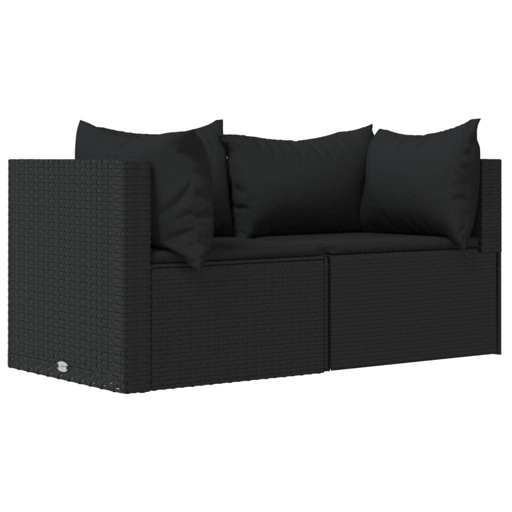 vidaXL Black PE Rattan Patio Lounge Set - Outdoor Furniture with Weather-Resistant Cushions and Tempered Glass Tabletop - Includes Corner Sofa, Cushion and Coffee Table