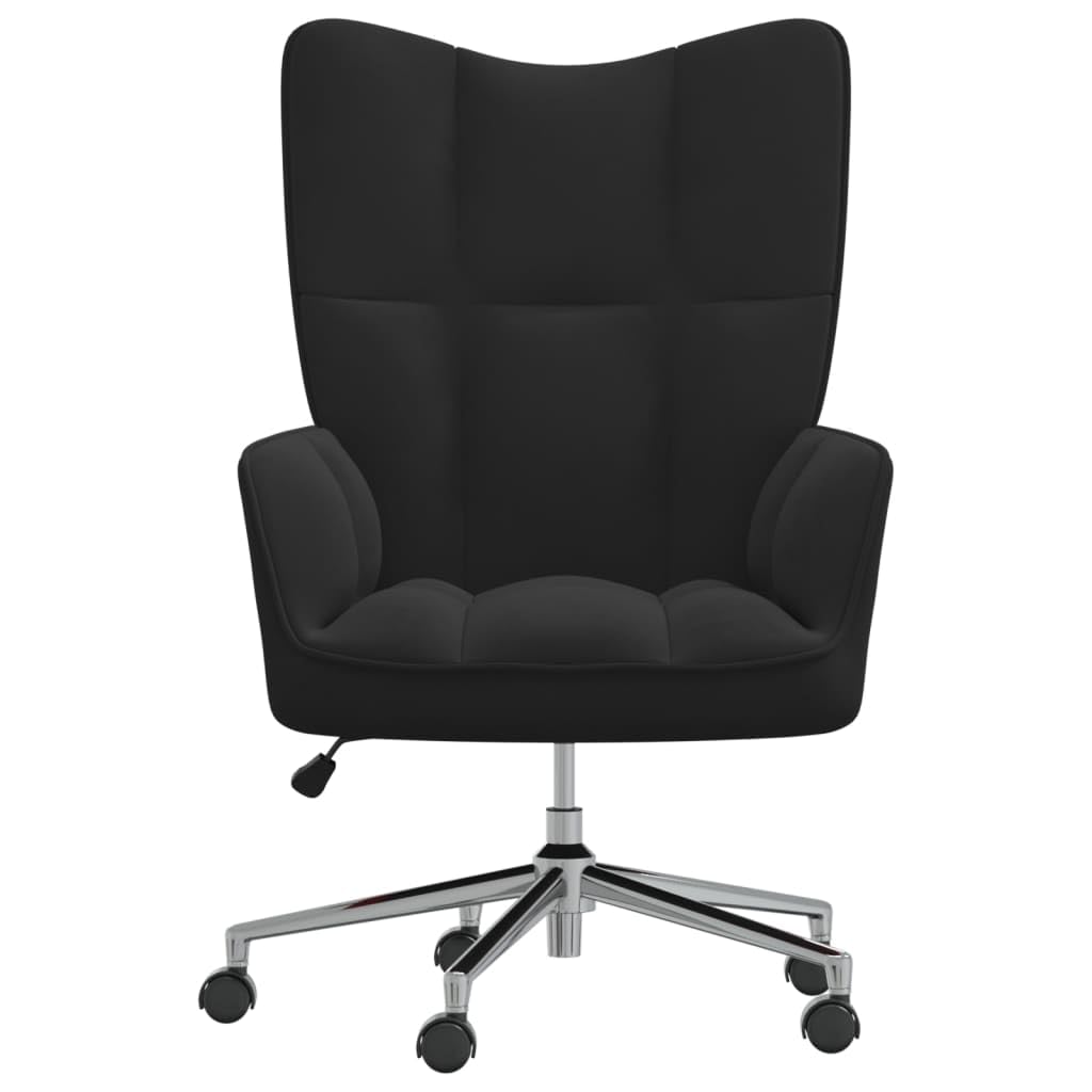 vidaXL Relaxing Chair – Black Velvet, Adjustable Height, 360-Degree Swivel, Rolling Castors, Sturdy Steel Frame - for Office, Living Room, Lounge Area