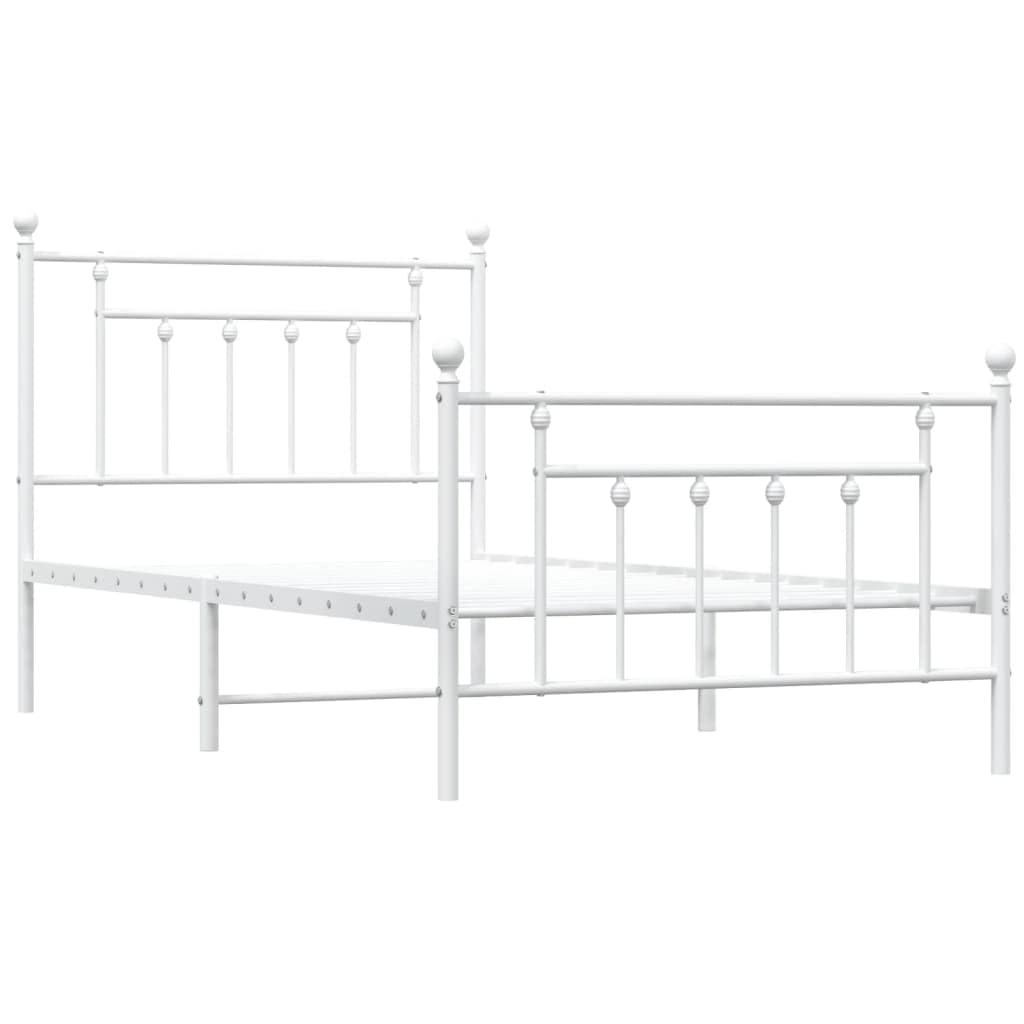 vidaXL 12 Inch White Twin Bed Frame with Headboard & Footboard, Sturdy Metal Platform Bed Frame & Slats, Extra Under Bed Storage, No Box Spring Needed, Without Mattress