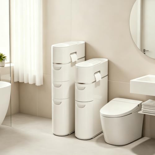 BGYMF 4Tier Narrow Slim Bathroom Storage Cabinet with Wheels,White