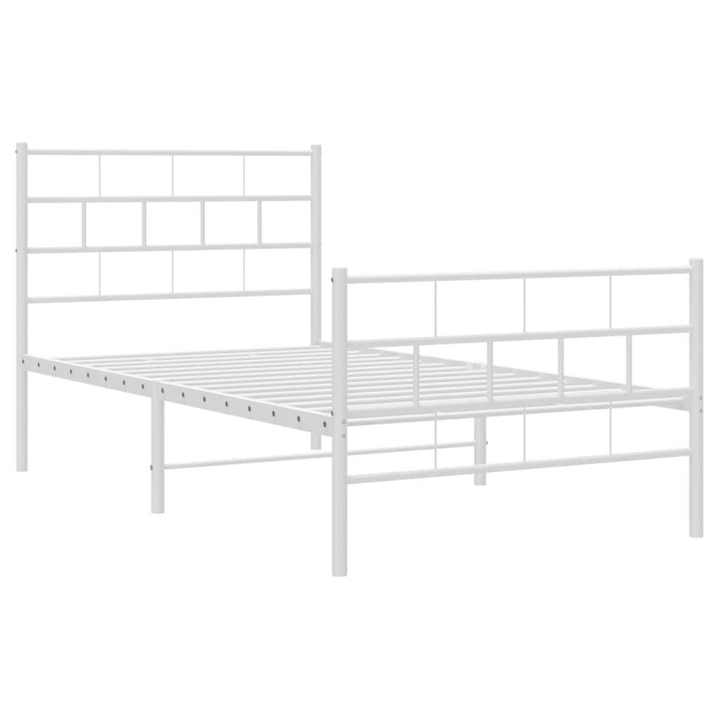 vidaXL 12-Inch White Metal Twin XL Bed Frame with Headboard & Footboard, Heavy-Duty Slats Support with Under-Bed Storage for Modern Bedroom, No Box Spring Needed & Easy Assembly, No Mattress