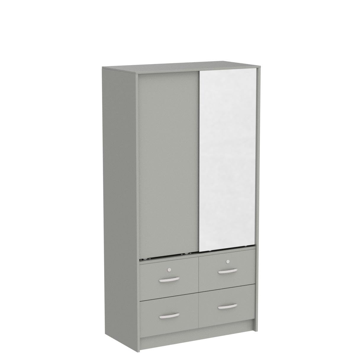 Better Home Products Sarah Double Sliding Door Armoire with Mirror in Light Gray