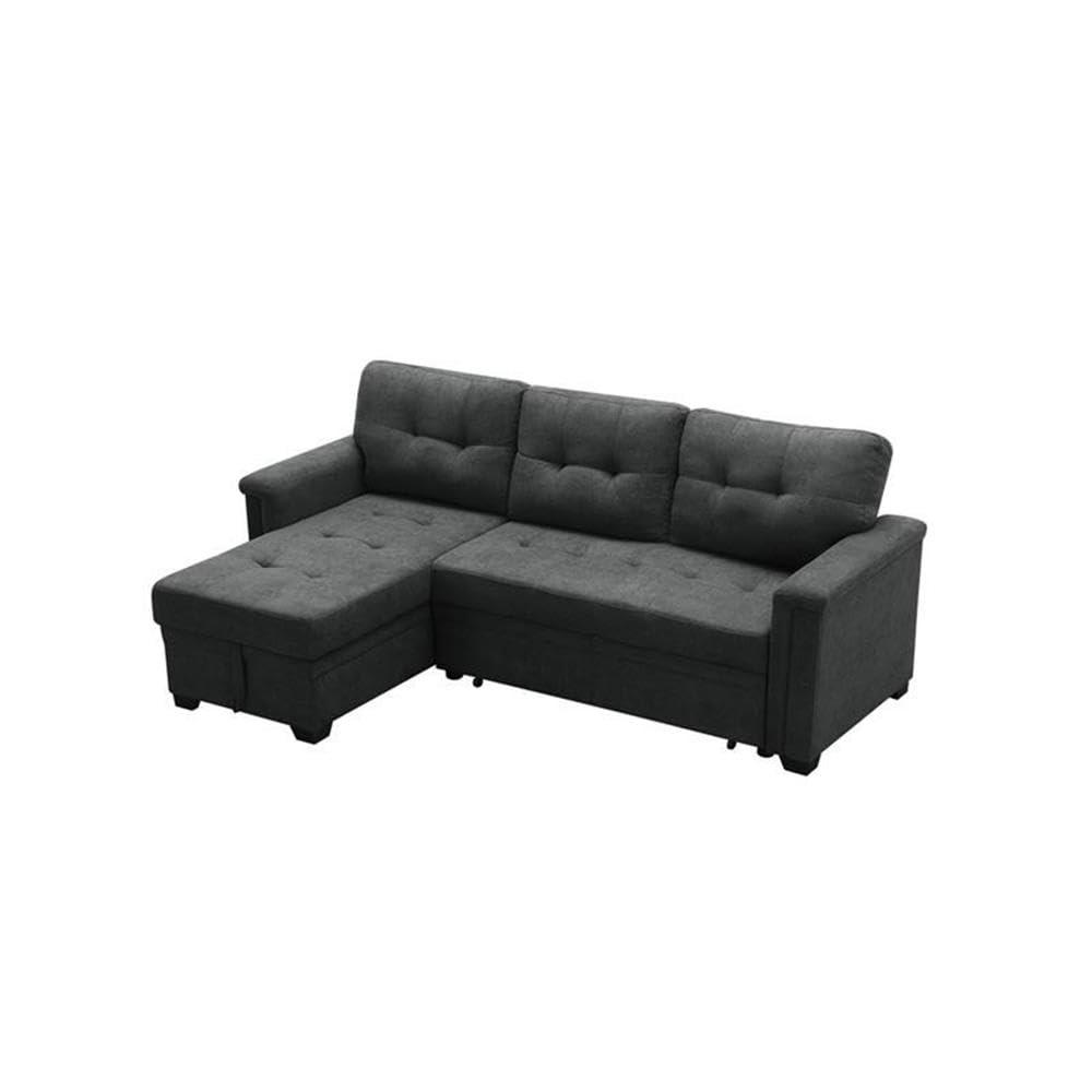 Lilola Home Kinsley Dark Gray Woven Fabric Sleeper Sectional Sofa Chaise with USB Charger and Tablet Pocket