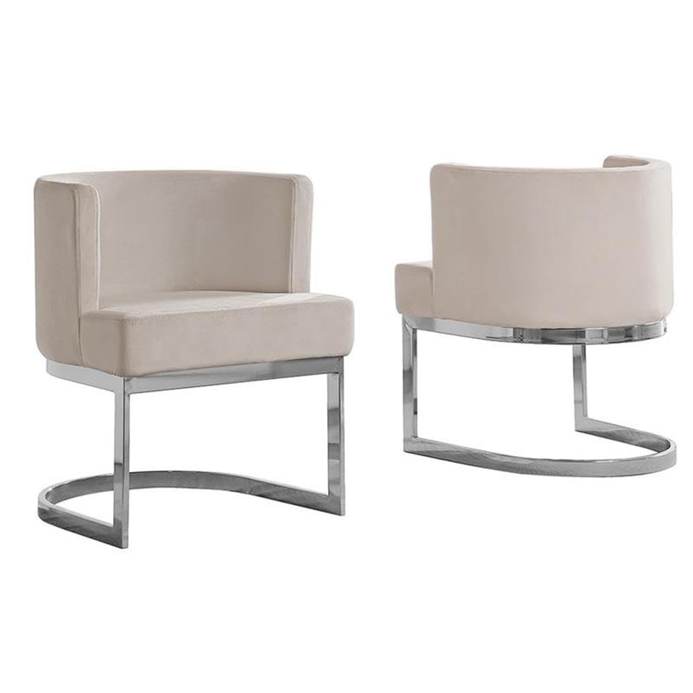 Velvet Beige Accent Chair With Silver Chrome Base - 1 Chair