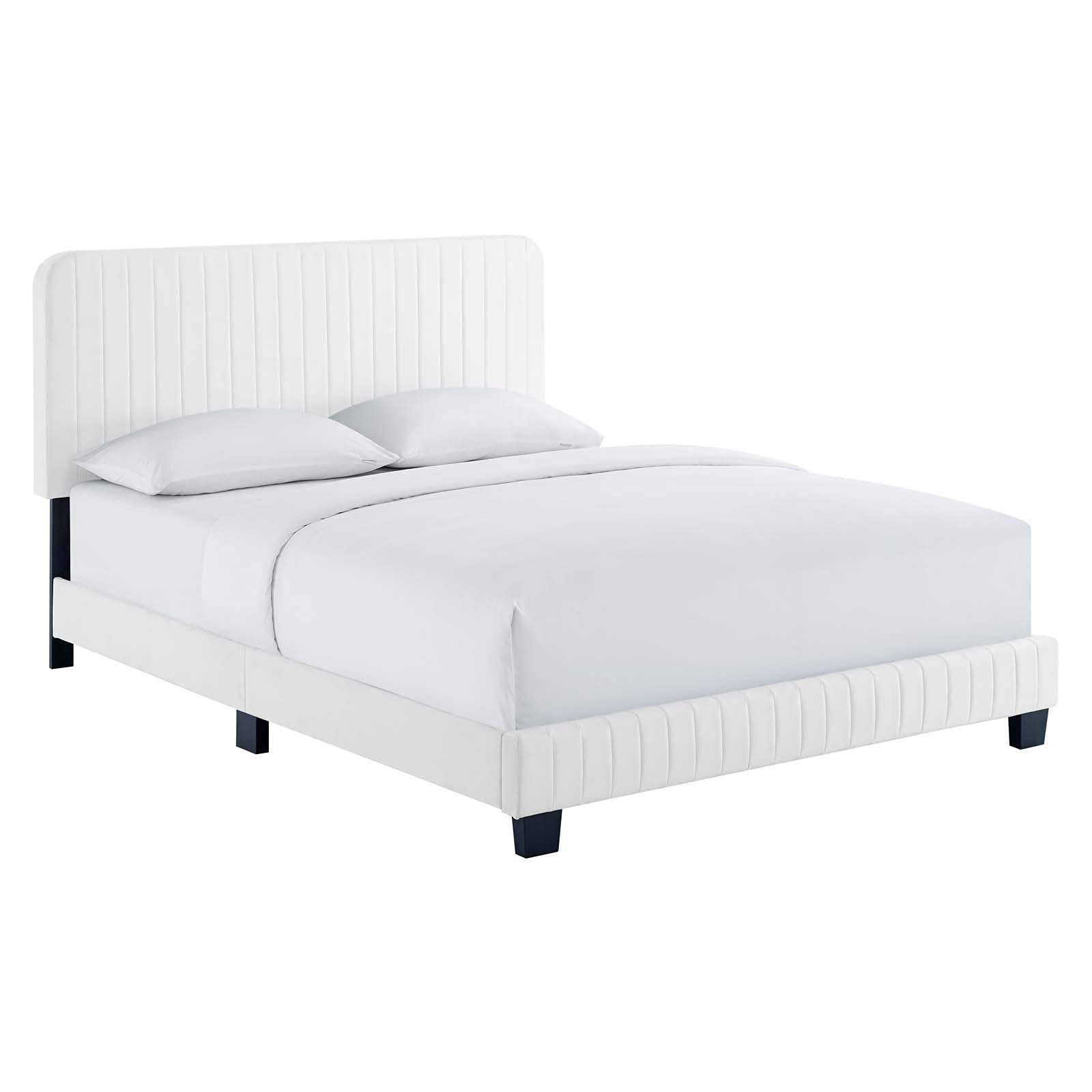 Modway Celine Channel Tufted Performance Velvet King Platform Bed in White