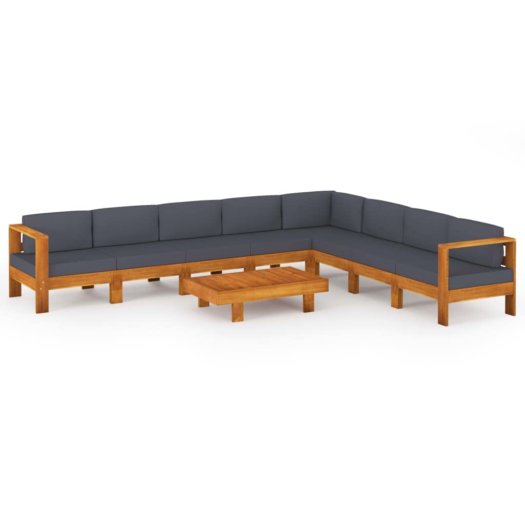 vidaXL Patio Lounge Set 9 Piece, Sectional Sofa for Outdoor Garden, Patio Furniture with Dark Gray Cushions, Coffee Table, Modern Style, Acacia Wood
