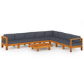vidaXL Patio Lounge Set 9 Piece, Sectional Sofa for Outdoor Garden, Patio Furniture with Dark Gray Cushions, Coffee Table, Modern Style, Acacia Wood