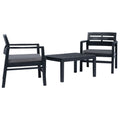 vidaXL 3-Piece Patio Lounge Set - Anthracite Plastic Outdoor Furniture Set with Armchairs, Table, and Comfortable Polyester Seat Cushions