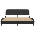 vidaXL Black Double Bed Frame with Headboard - 59.8x79.9 Faux Leather Sturdy Legs Waved Design Elegant Bedroom Furniture