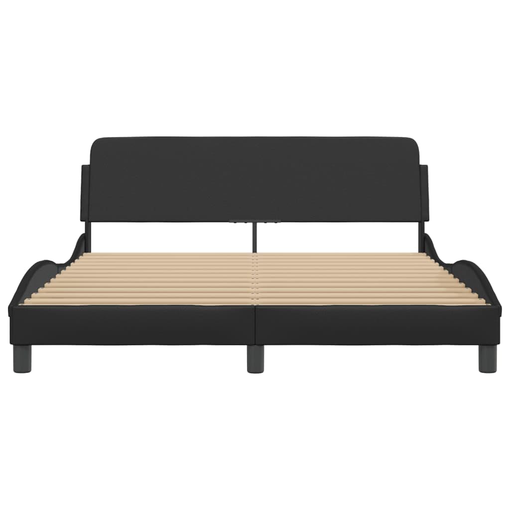 vidaXL Black Double Bed Frame with Headboard - 59.8x79.9 Faux Leather Sturdy Legs Waved Design Elegant Bedroom Furniture