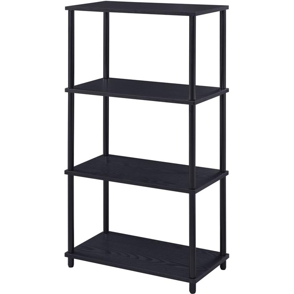 Acme Nypho 4 Wooden Shelves Rectangular Bookshelf With Metal Frame In Black