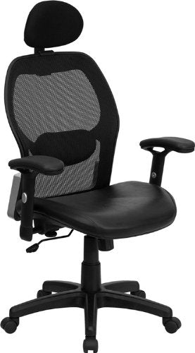 Flash Furniture Mid-Back Black Super Mesh Executive Swivel Office Chair With Leather Padded Seat