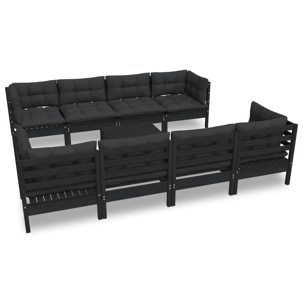 vidaXL Solid Pinewood Patio Lounge Set 9 Piece with Cushions Garden Outdoor Lawn Yard Terrace Balcony Wooden Seat Seating Furniture