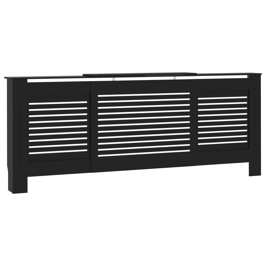 vidaXL Radiator Cover with Adjustable Length, Slatted Design Heater Cover Cabinet with Storage Shelf, Hide Cluttered Pipes, MDF, 55.9&quot;-80.7&quot; x 8.1&quot; x 32.1&quot;, Black
