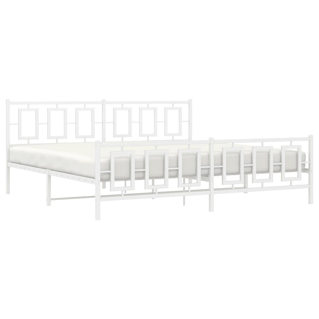 vidaXL White King Metal Bed Frame-76"x79.9", Hallmark Steel Construction, Headboard/Footboard Included