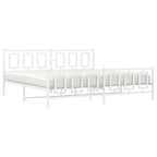 vidaXL White King Metal Bed Frame-76"x79.9", Hallmark Steel Construction, Headboard/Footboard Included