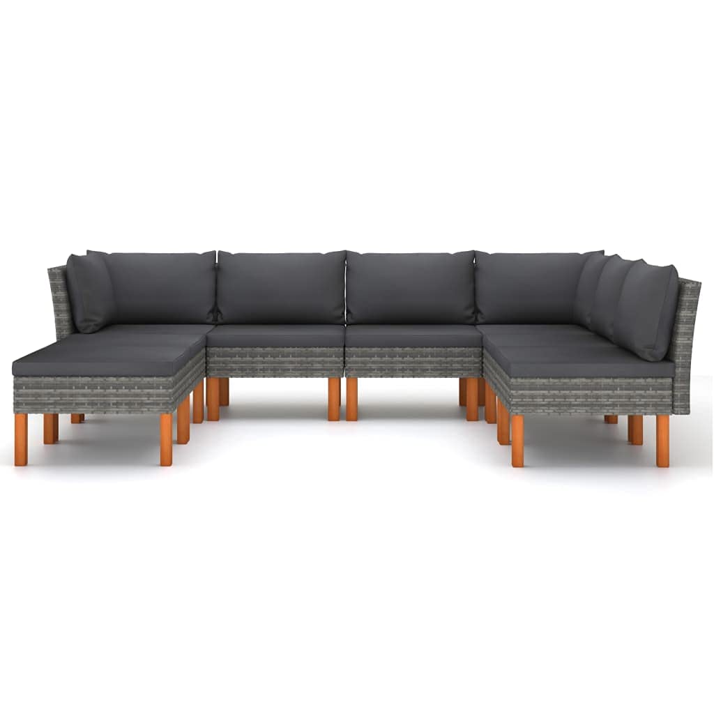 vidaXL 8 Piece Patio Lounge Set - Poly Rattan Construction with Comfy Cushions - Solid Eucalyptus Wood Legs - Weather-Resistant - Classic Gray
