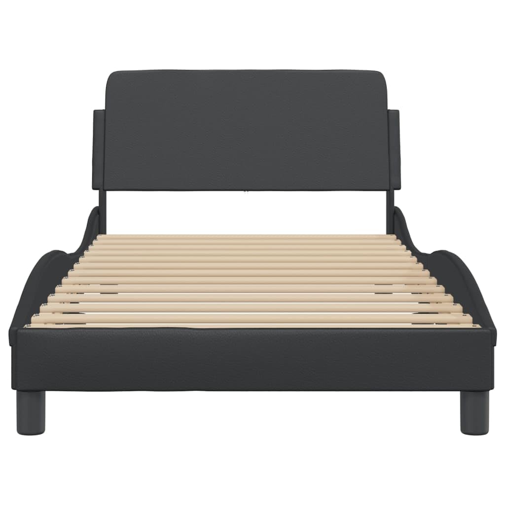vidaXL Black Faux Leather Single Bed Frame with Wave Design Headboard, Plywood Slats System - Chic and Supportive 39.4"x74.8"