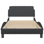 vidaXL Black Faux Leather Single Bed Frame with Wave Design Headboard, Plywood Slats System - Chic and Supportive 39.4"x74.8"