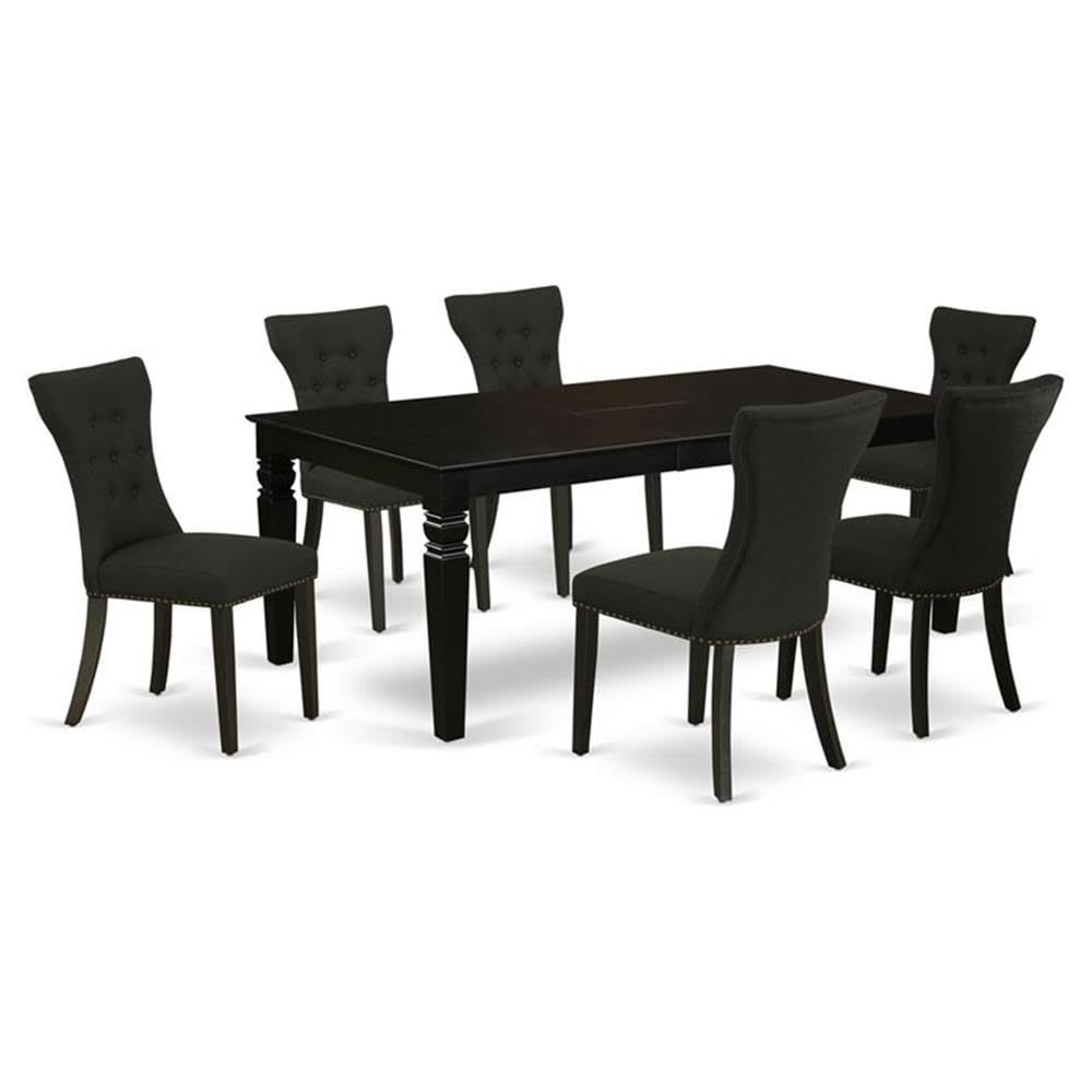 East West Furniture Lgga7-Blk-24 7 Piece Dining Set Consist Of A Rectangle Dining Room Table With Butterfly Leaf And 6 Black Linen Fabric Upholstered Chairs, 42X84 Inch, Black