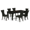East West Furniture Lgga7-Blk-24 7 Piece Dining Set Consist Of A Rectangle Dining Room Table With Butterfly Leaf And 6 Black Linen Fabric Upholstered Chairs, 42X84 Inch, Black