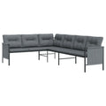 vidaXL Outdoor Patio Corner Sofa in Anthracite, Sturdy Steel Material with E-Coating & Powder Coating, Comfortable Thick Padded Cushions, Convenient Side Storage Bags