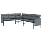 vidaXL Outdoor Patio Corner Sofa in Anthracite, Sturdy Steel Material with E-Coating & Powder Coating, Comfortable Thick Padded Cushions, Convenient Side Storage Bags