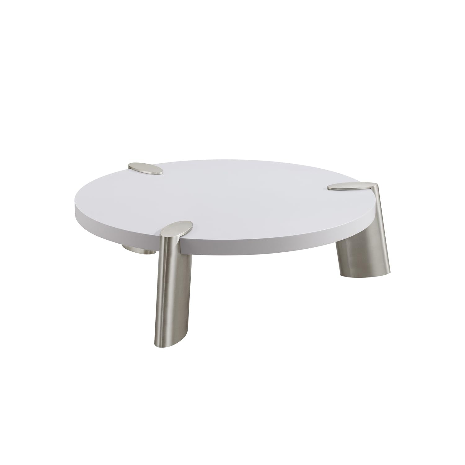 Whiteline Modern Living Mimeo Round Coffee Table Matte Top and Brushed Stainless Steel Legs, Small, High Gloss White