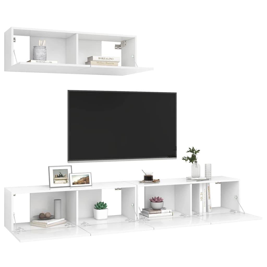 vidaXL 3X TV Cabinets Living Room Furniture Hanging Wall-Mounted TV Cabinet TV Stand Unit Stereo Plasma Cabinet Engineered Wood White