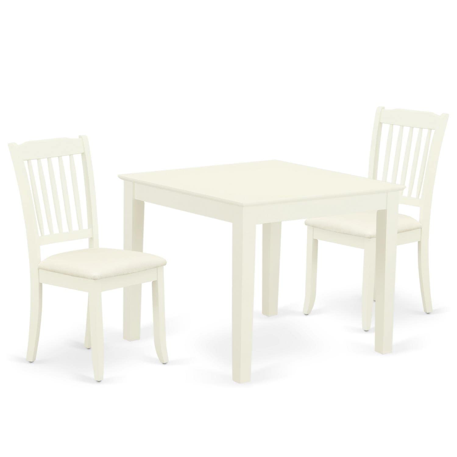 East West Furniture Oxda3-Lwh-C 3 Piece Dining Table Set For Small Spaces Contains A Square Dining Room Table And 2 Linen Fabric Upholstered Chairs, 36X36 Inch, Linen White