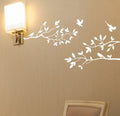 Tree Branches Wall Decal with Birds Vinyl Sticker Nursery Leaves 40 Wide X 18 High As Shown (Matte White)