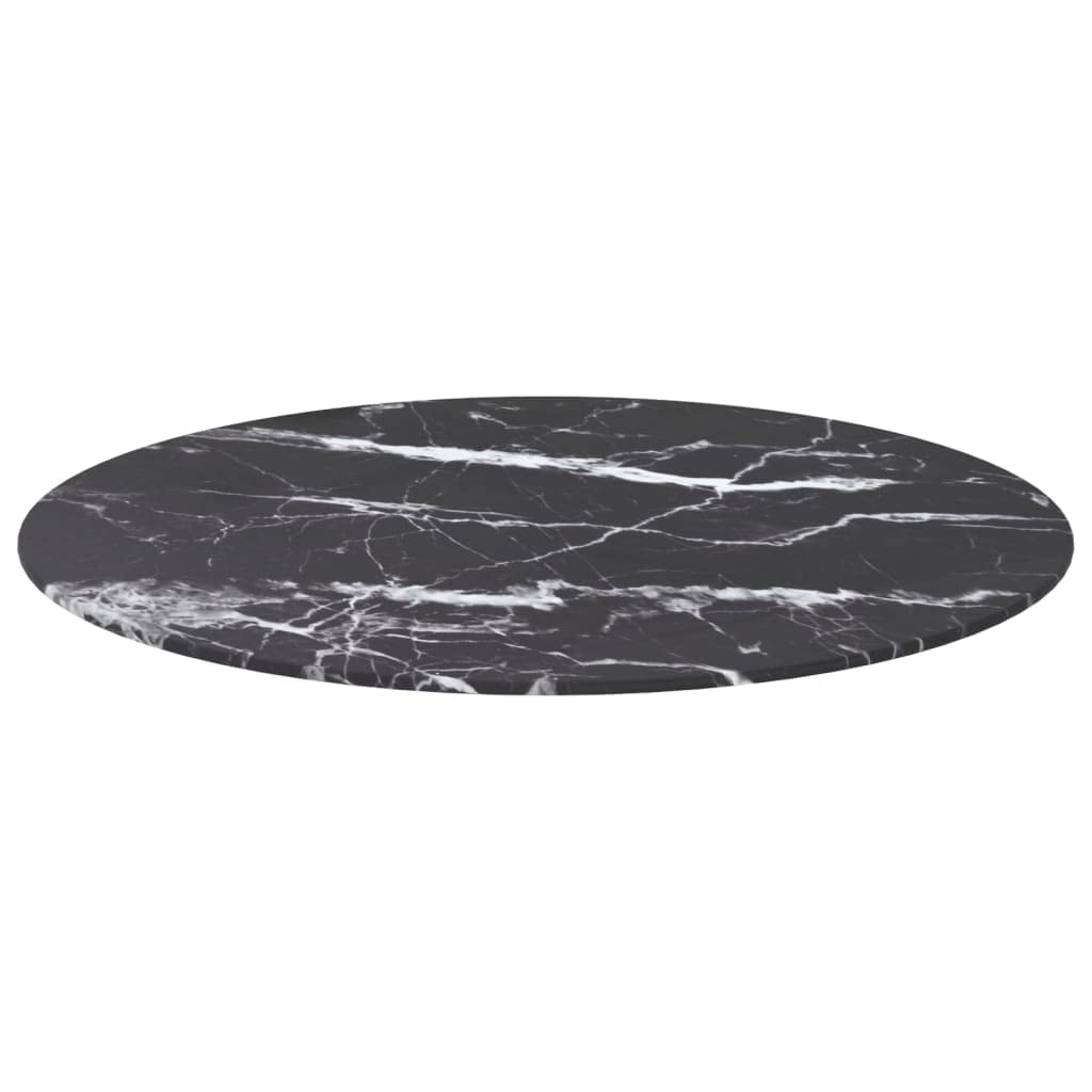 vidaXL Tempered Glass Table Top, Black, 27.6&quot; Diameter, Marble Design, Durable, Easy to Clean, No Assembly Required, Perfect for Dining, Coffee, and Garden Tables