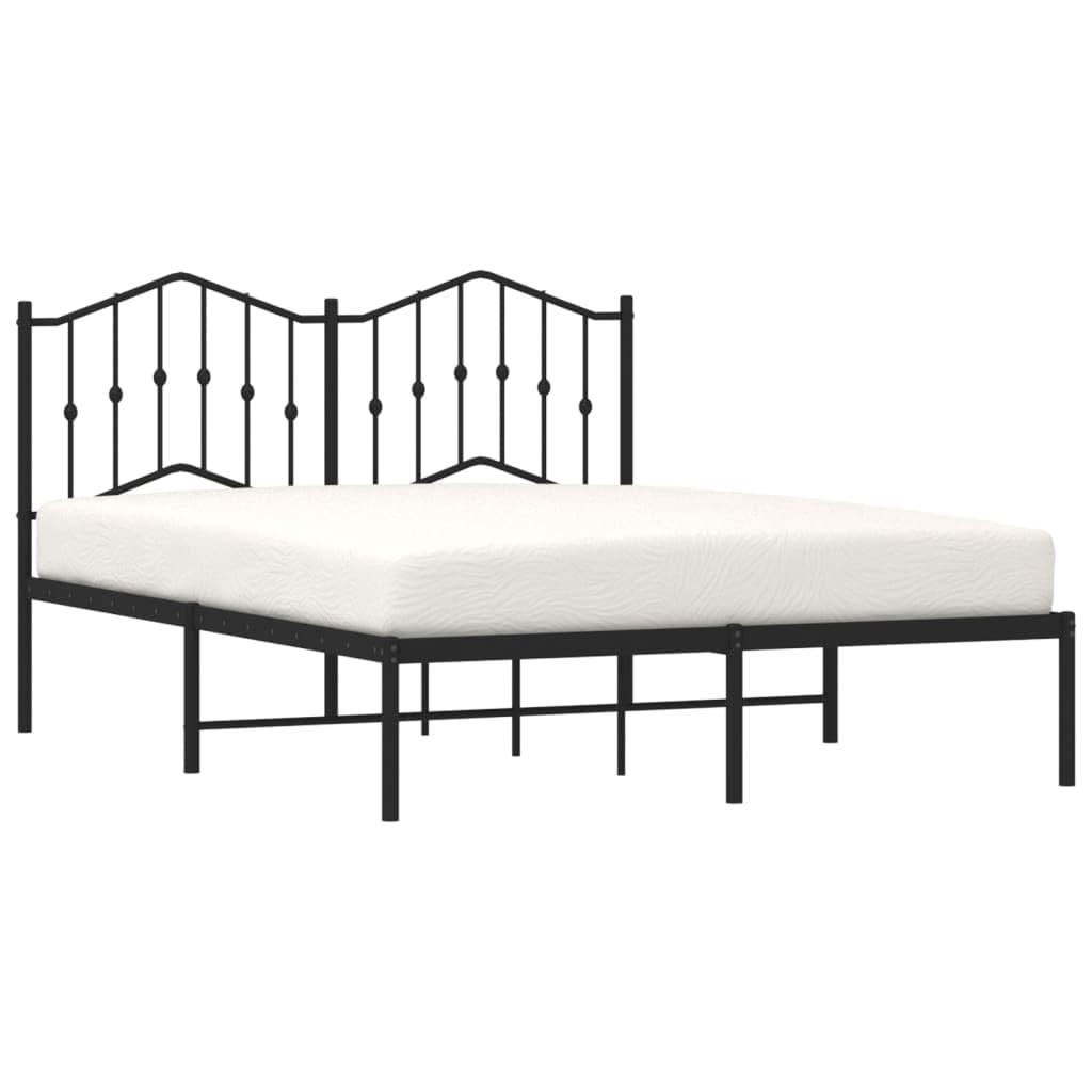 vidaXL Black Metal Bed Frame with Supportive Headboard - Robust Steel Construction, Providing Extra Underneath Storage Space