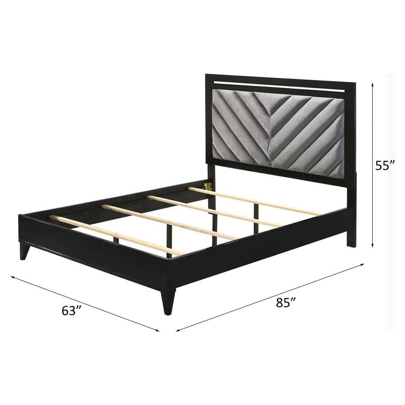 Acme Chelsie Wooden Queen Bed with Velvet Headboard in Gray and Black