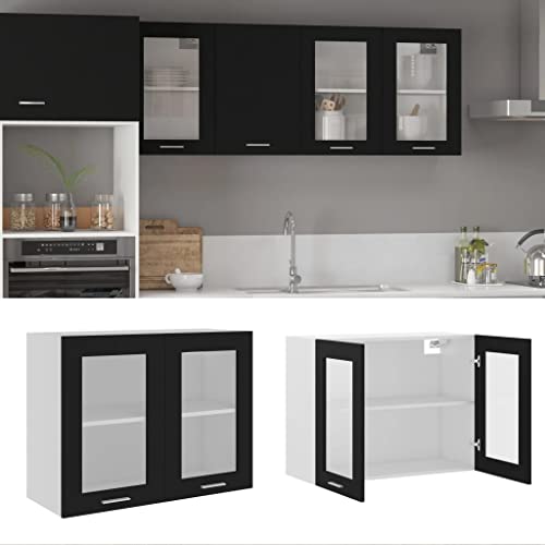 vidaXL - Glass Hanging Cabinet with 2 Shelves - Kitchen Cabinet Kitchen - Kitchen Cabinet - Black- 80 x 31 x 60 cm