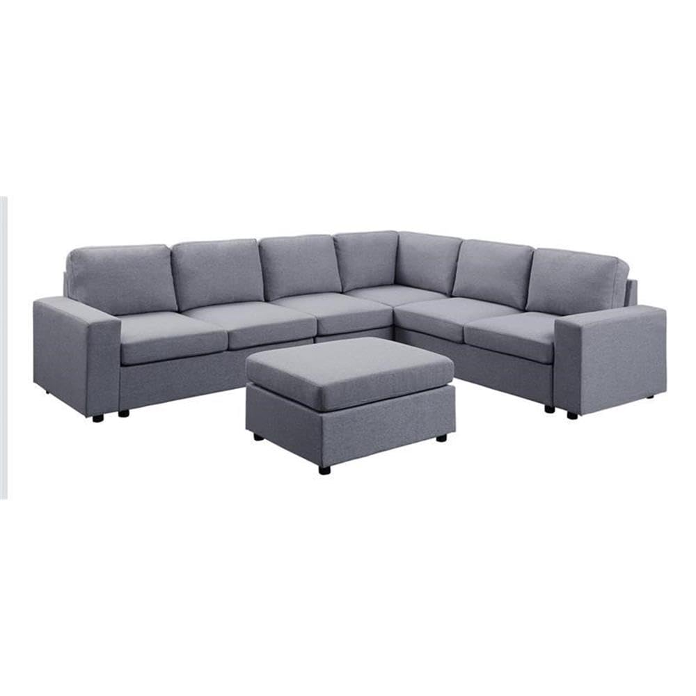 Lilola Home Casey Light Gray Linen 7 Seat Reversible Modular Sectional Sofa