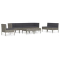 vidaXL Patio Lounge Set-9 Piece Outdoor Furniture Set with Cushions-Weather Resistant Poly Rattan-Durable Steel Frame-Modern Gray Finish