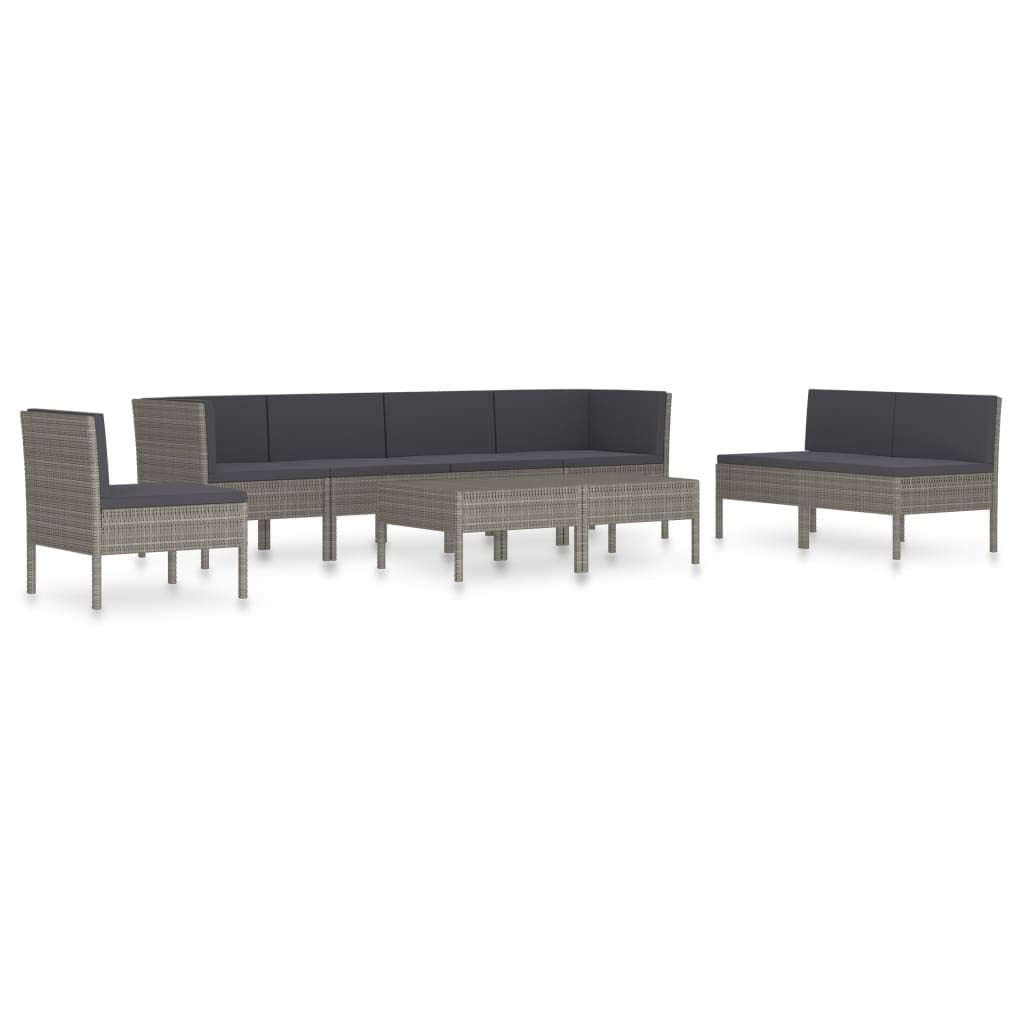 vidaXL Patio Lounge Set-9 Piece Outdoor Furniture Set with Cushions-Weather Resistant Poly Rattan-Durable Steel Frame-Modern Gray Finish
