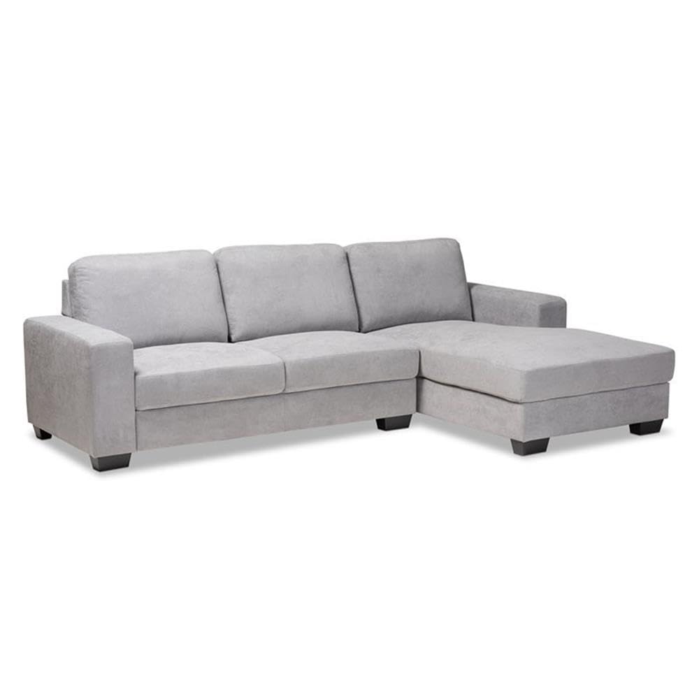 Baxton Studio Nevin Modern and Contemporary Light Grey Fabric Upholstered Sectional Sofa with Right Facing Chaise Fabric/Light Gray