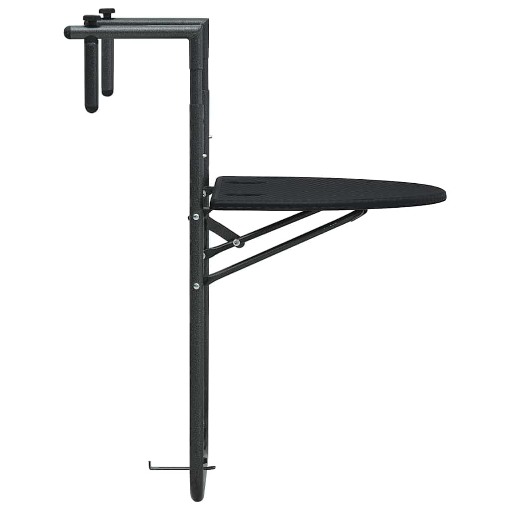 vidaXL Black Plastic Hanging Balcony Table with Rattan Look Design, Weather Resistant, Adjustable Height and Foldable